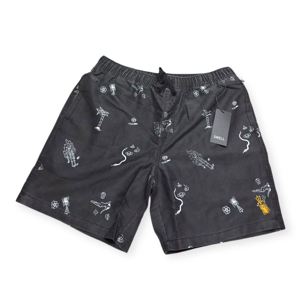 Swell Skeleton Print Black Shorts Night Terror Beach Goth *Choose your Size BNWT
